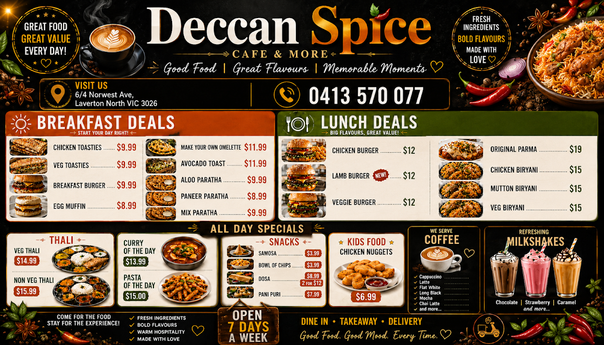 Menu, Deccan Spice Cafe & Restaurant