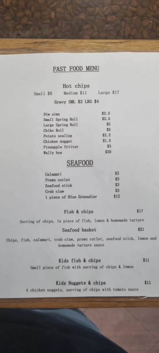 Menu, CJ's Kalaru (Takeaway)