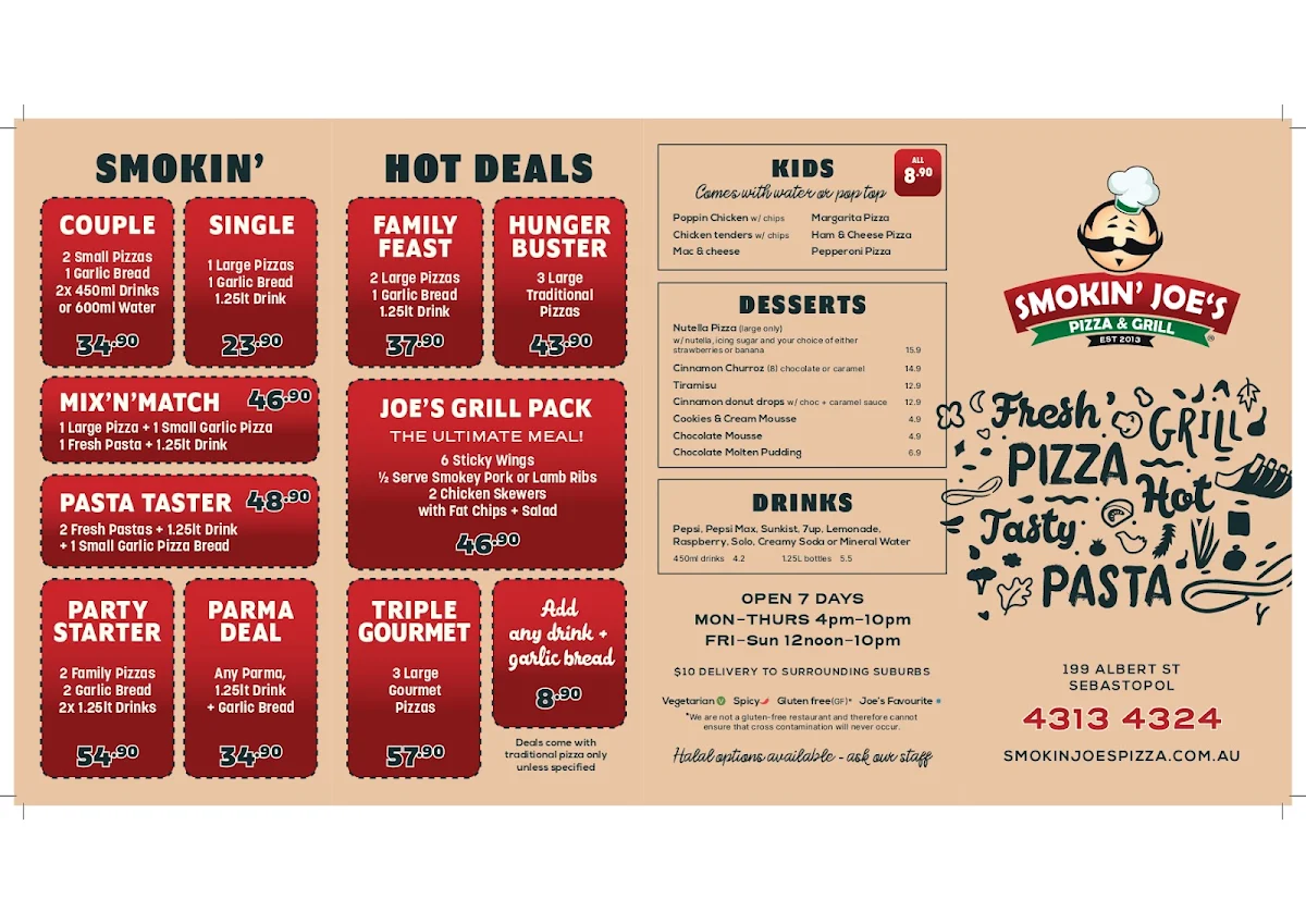 Menu, Smokin’ Joe’s Pizza and Grill - Sebastopol