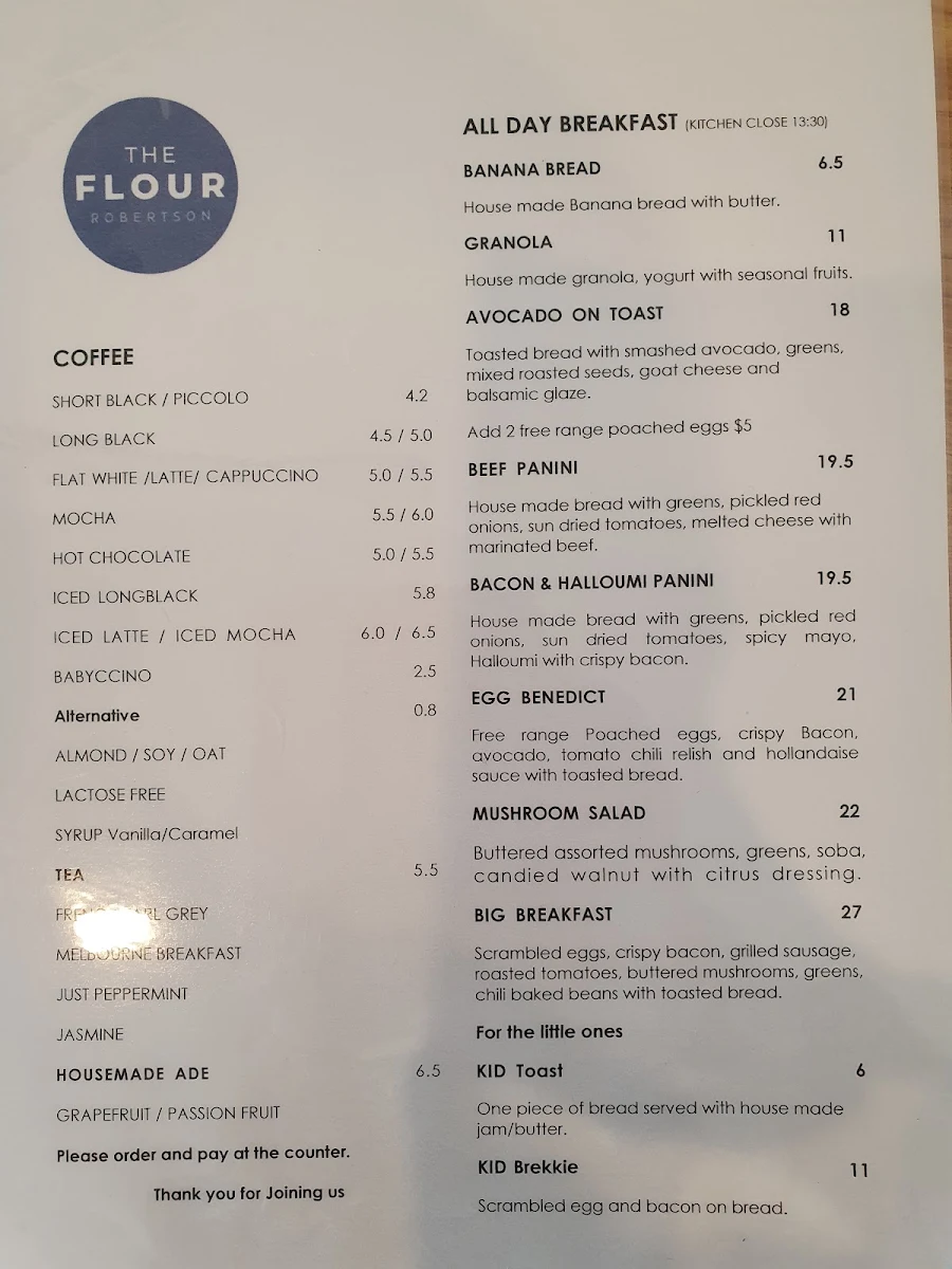 Menu, THE FLOUR ROBERTSON