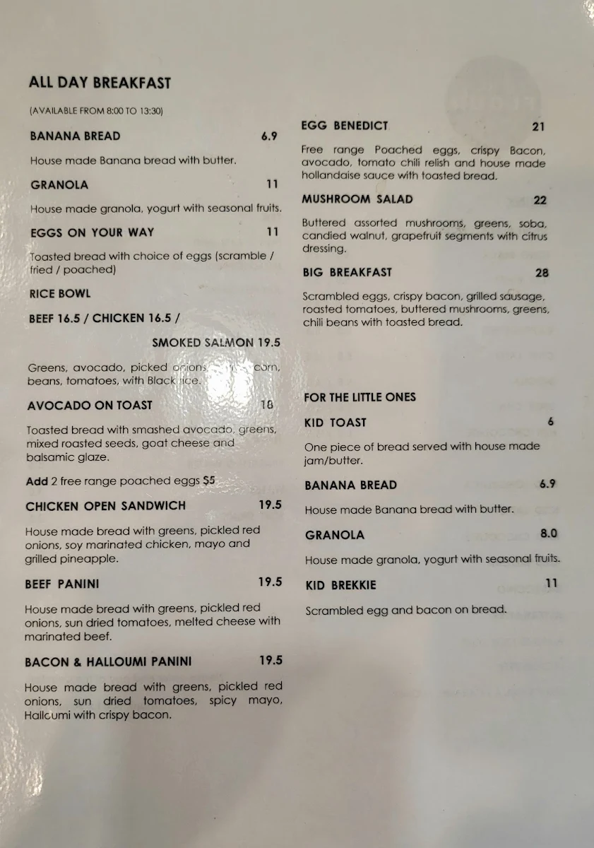 Menu, THE FLOUR ROBERTSON