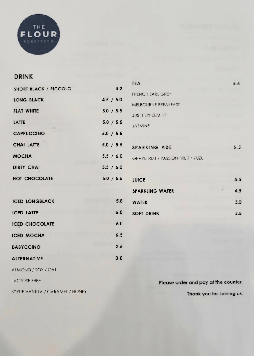 Menu, THE FLOUR ROBERTSON