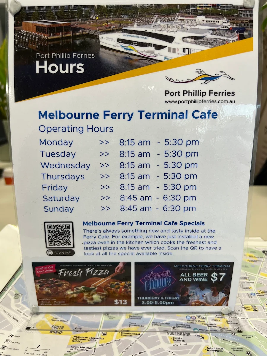Menu, Melbourne Ferry Terminal Cafe