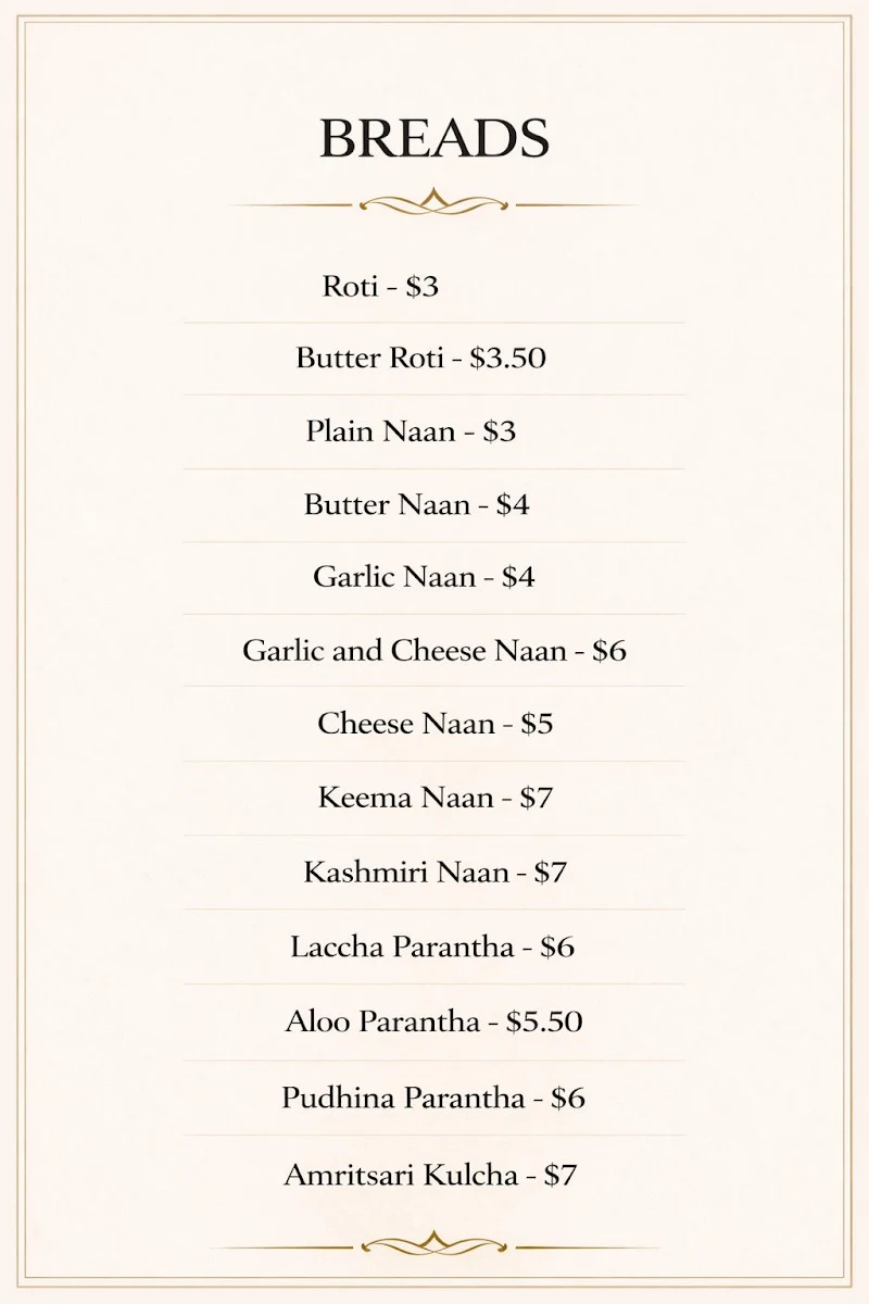 Menu, Aangan Point Cook