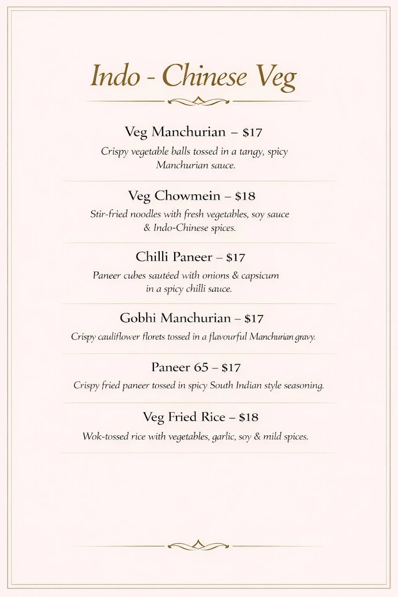 Menu, Aangan Point Cook