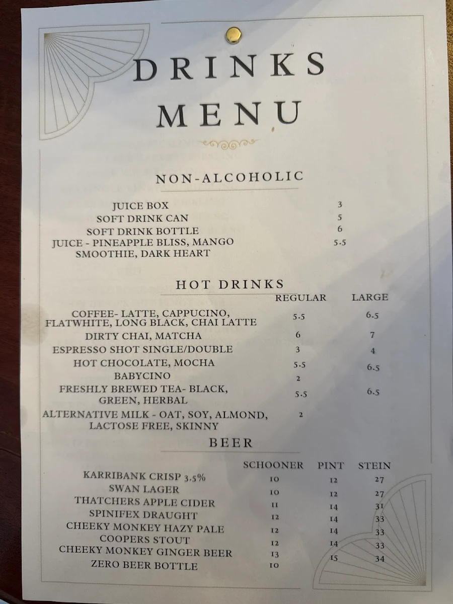 Menu, Karribank Tavern