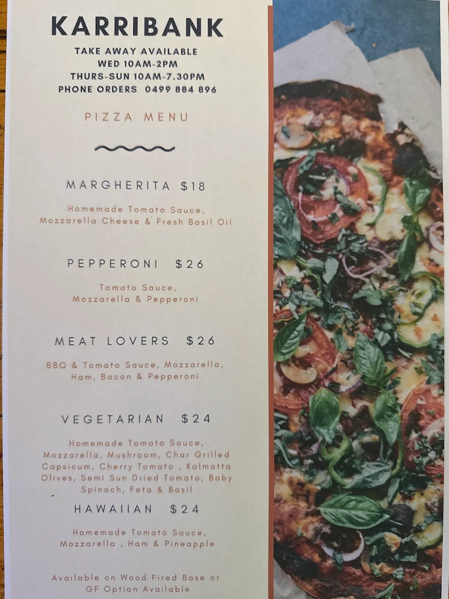 Menu, Karribank Tavern