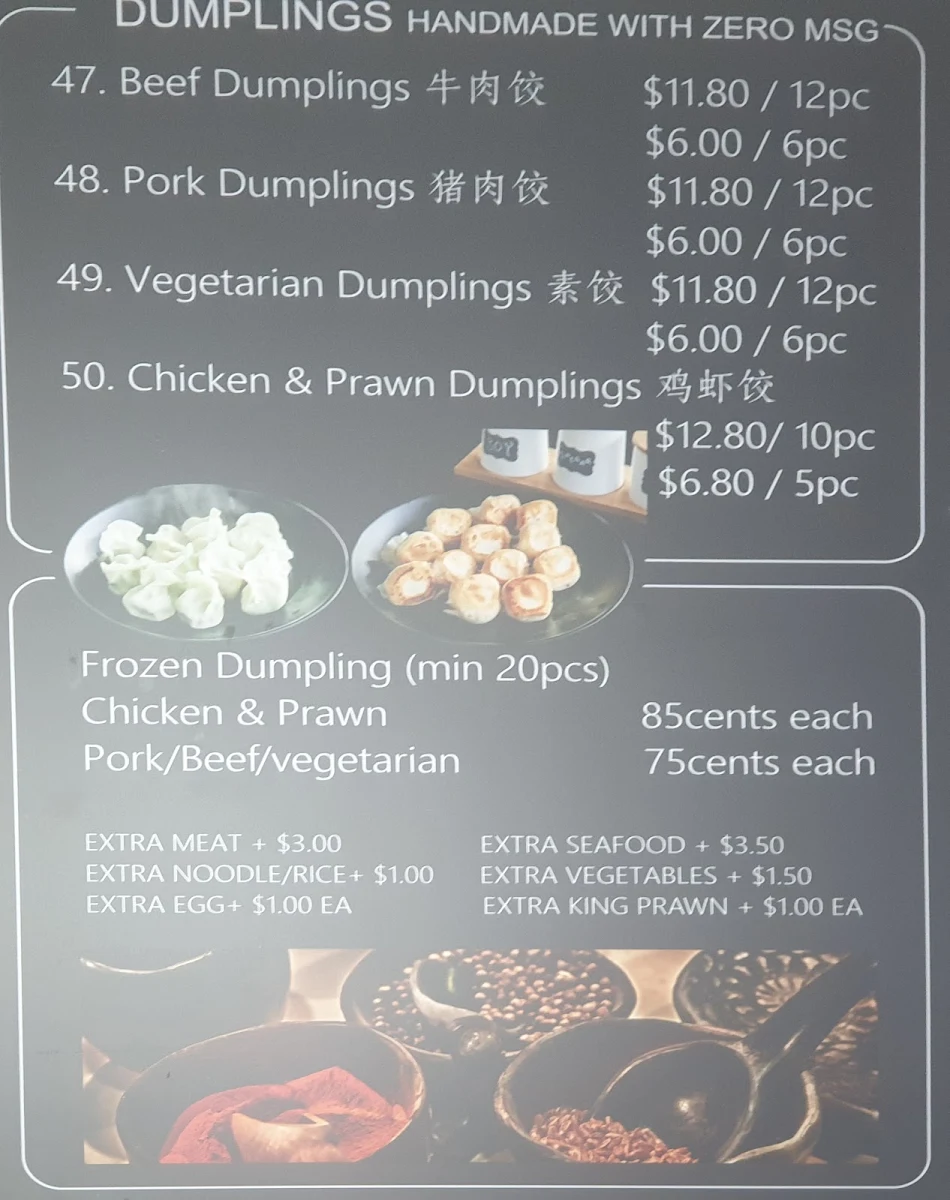 Menu, 5-STAR CUISINE NOODLE & DUMPLINGS