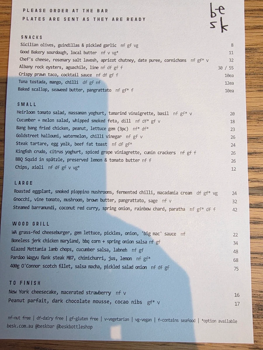 Menu, Besk