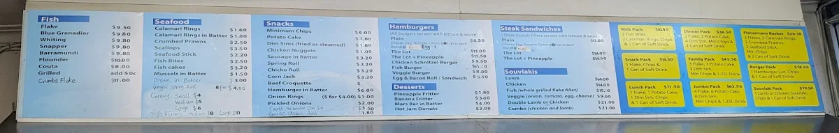 Menu, The Original Fish & Chips