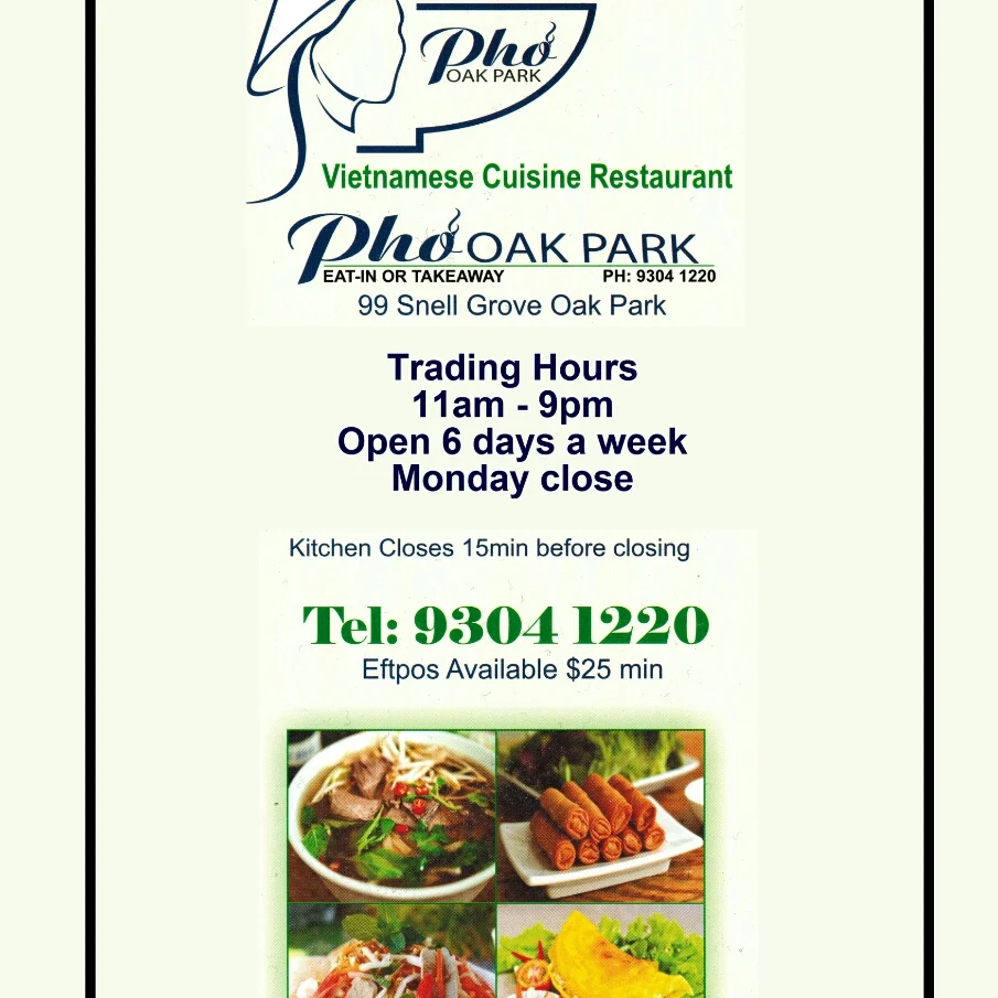 Menu, Pho Oak Park