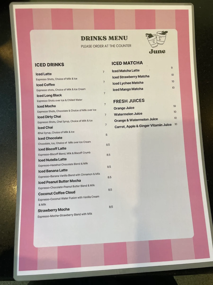 Menu, Cafe June
