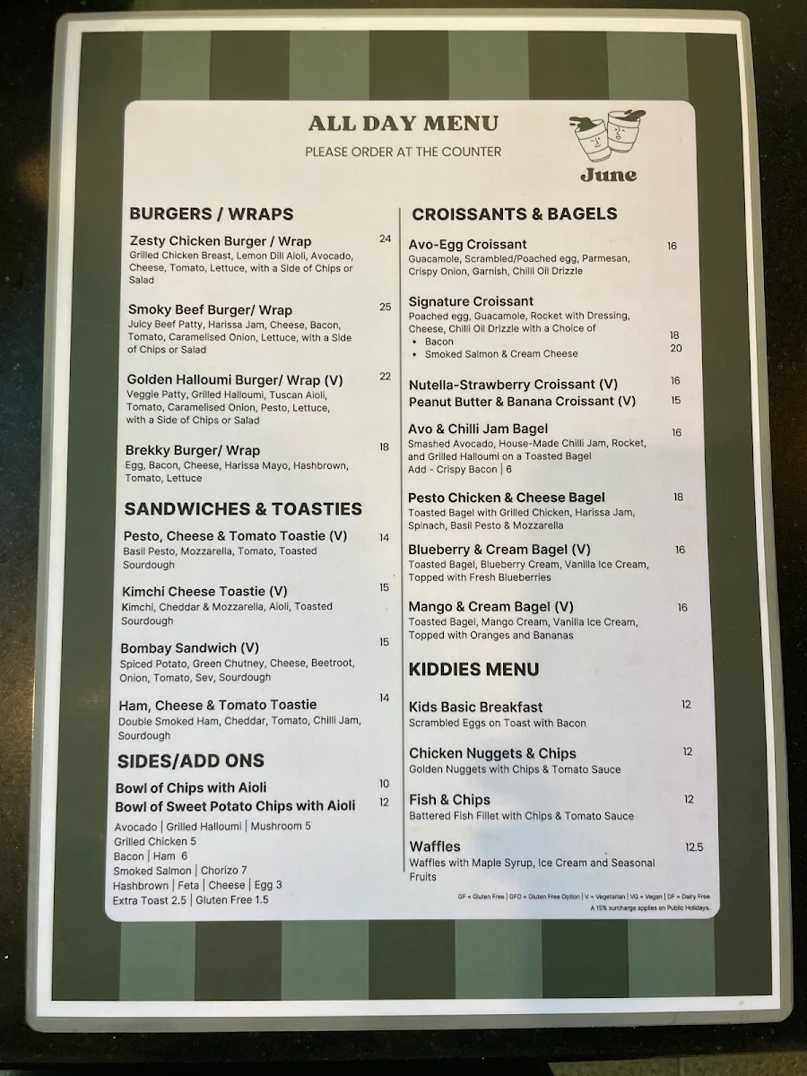 Menu, Cafe June