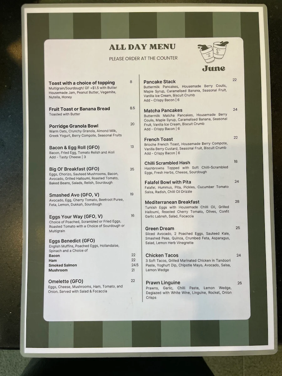Menu, Cafe June