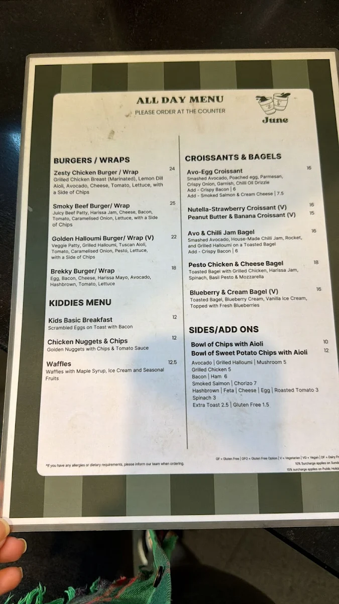 Menu, Cafe June
