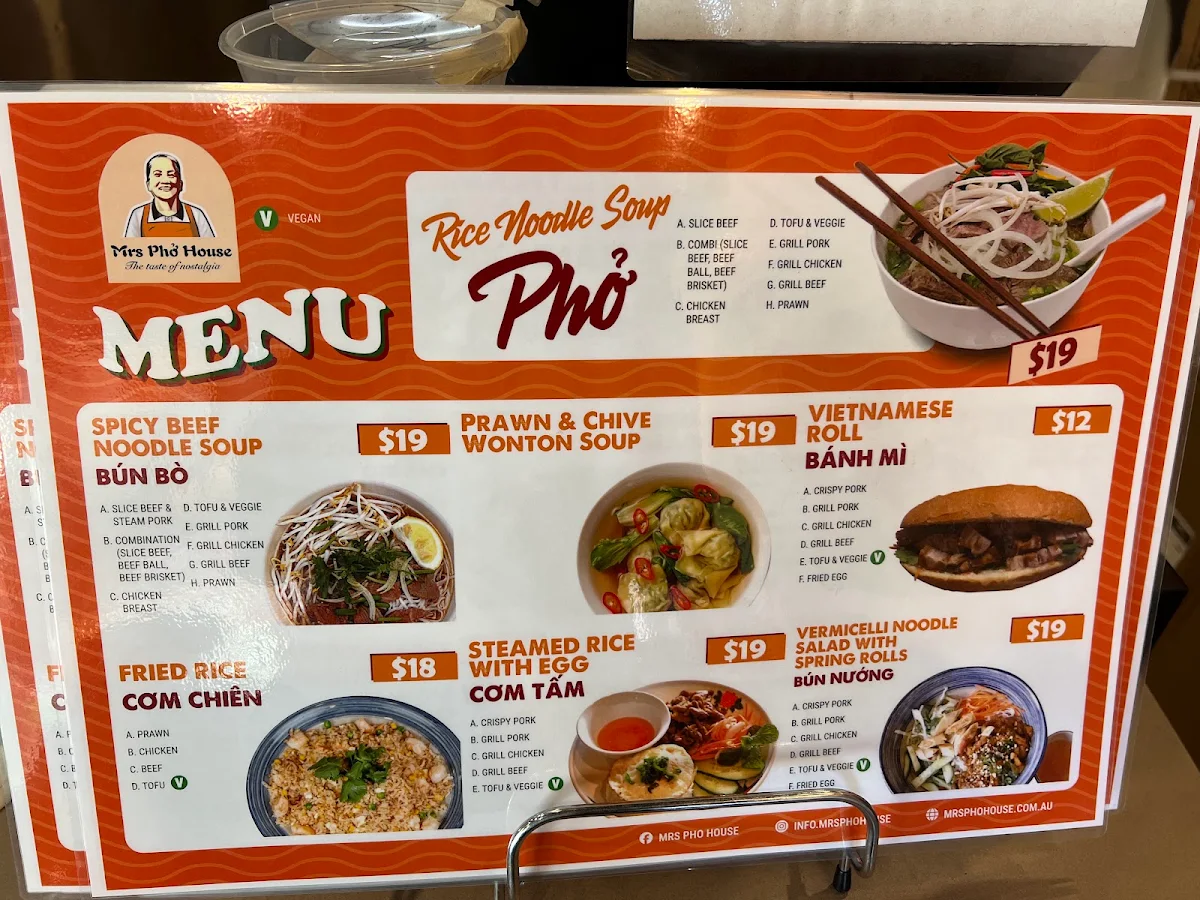 Menu, Mrs Pho House Bundoora