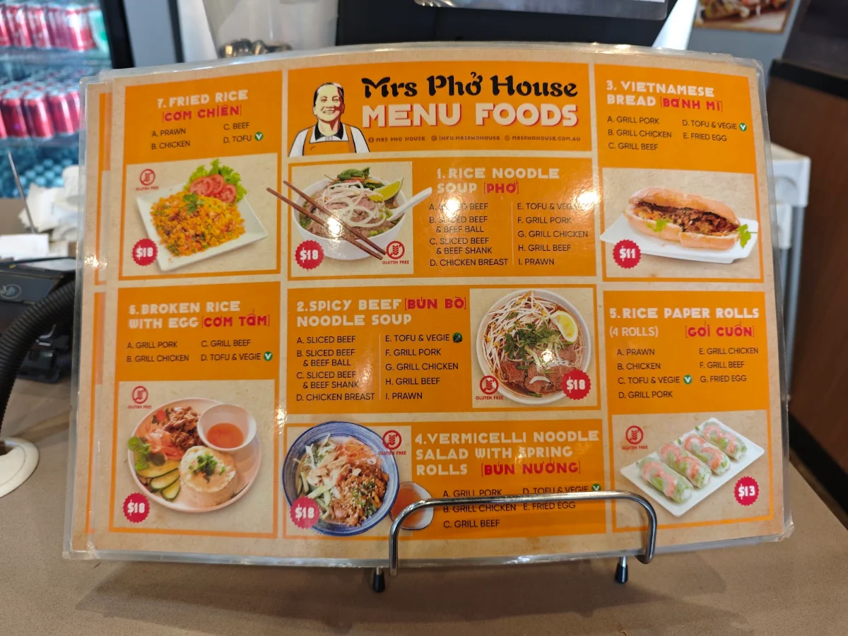 Menu, Mrs Pho House Bundoora