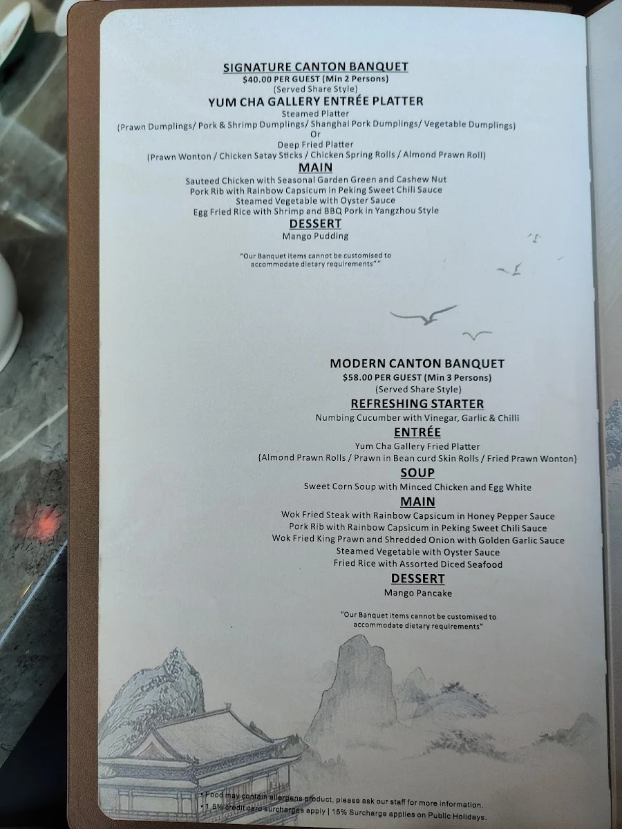 Menu, Yum Cha Gallery