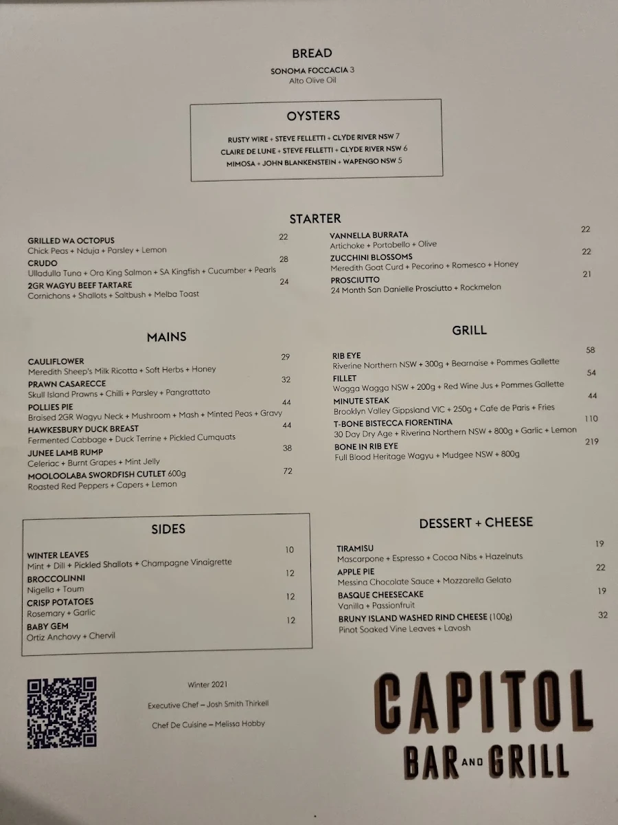 Menu, Capitol Bar & Grill Restaurant