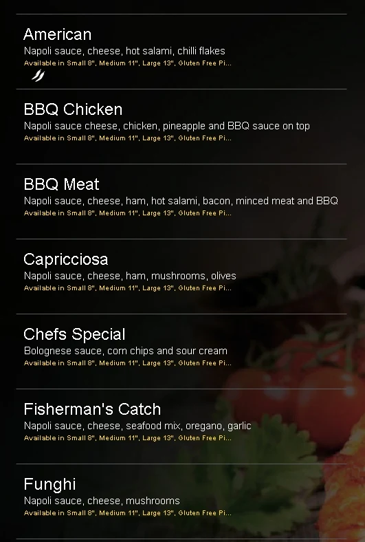 Menu, Pizza Kings Tarneit