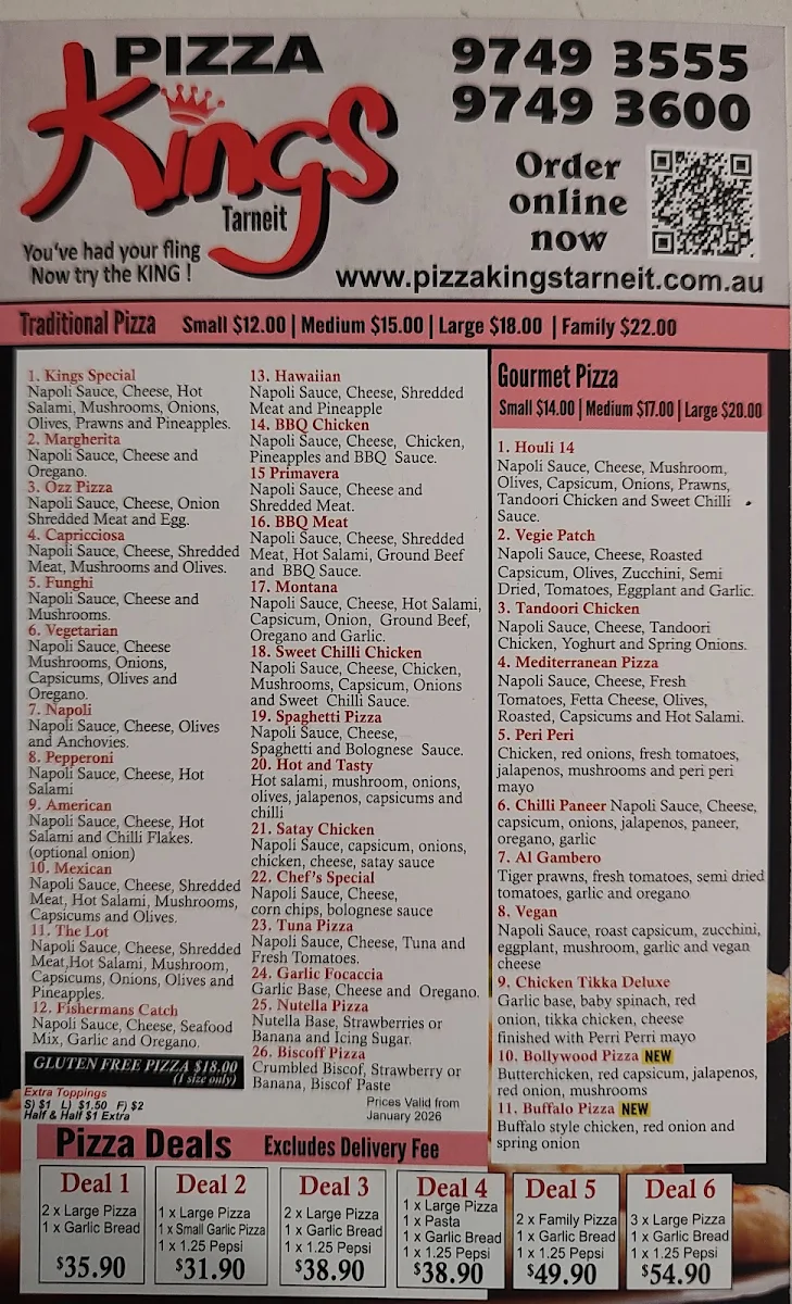 Menu, Pizza Kings Tarneit
