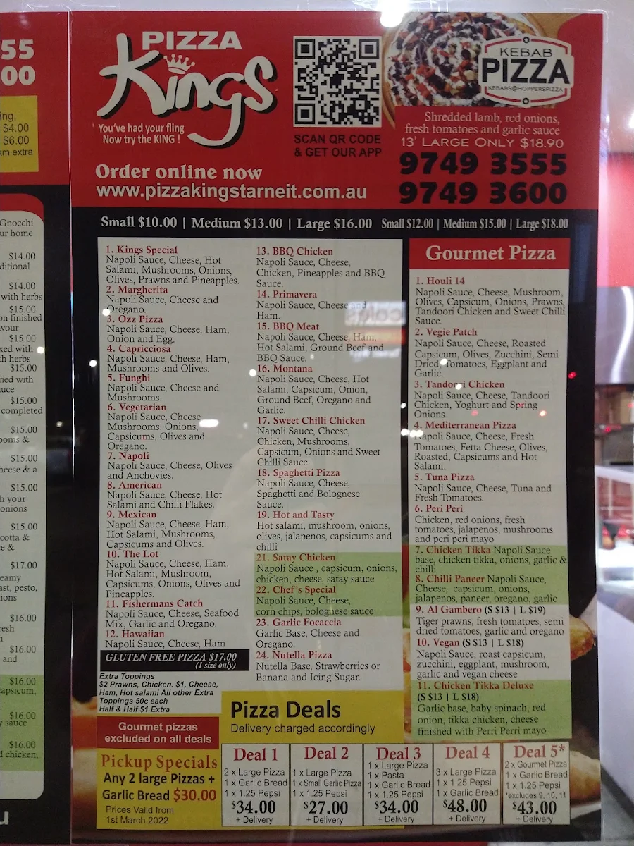 Menu, Pizza Kings Tarneit