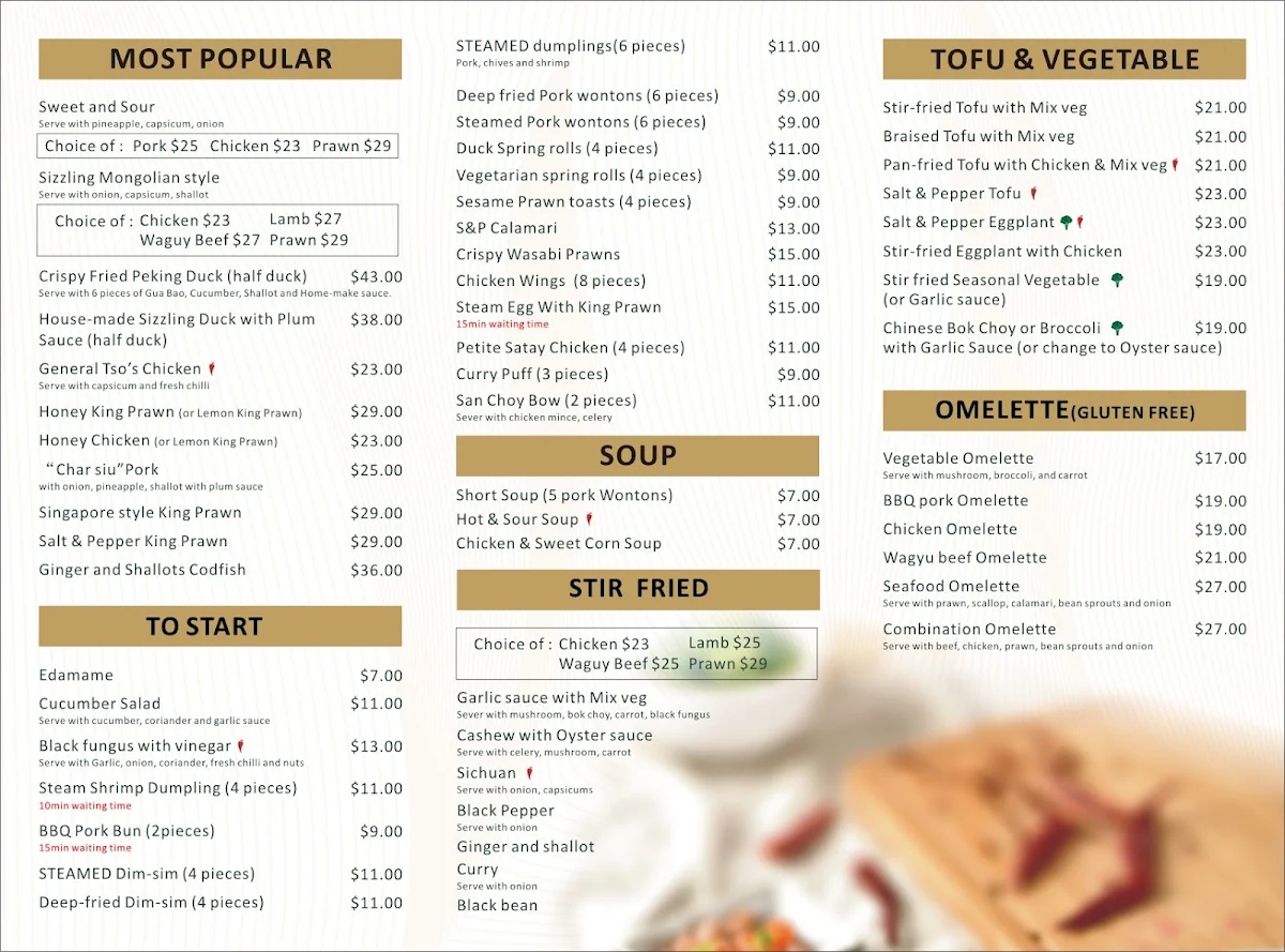 Menu, Hu Tong Li-Ascot