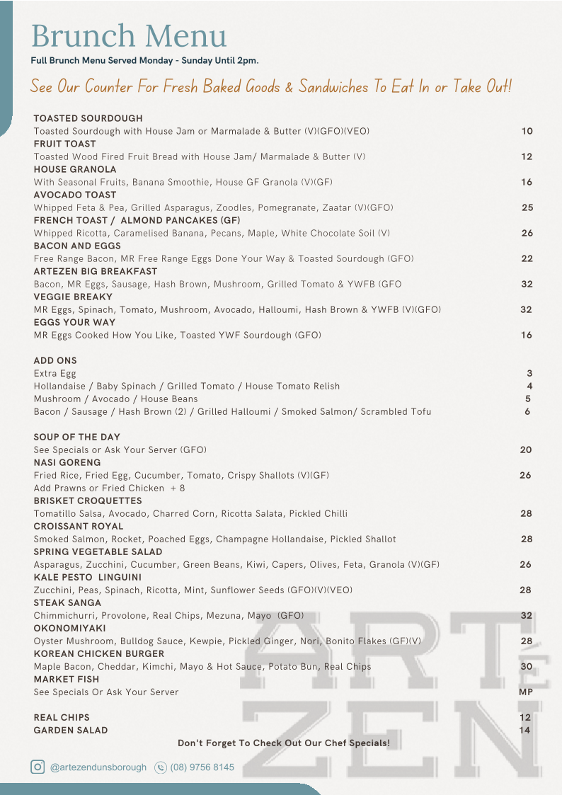 Menu, Artezen