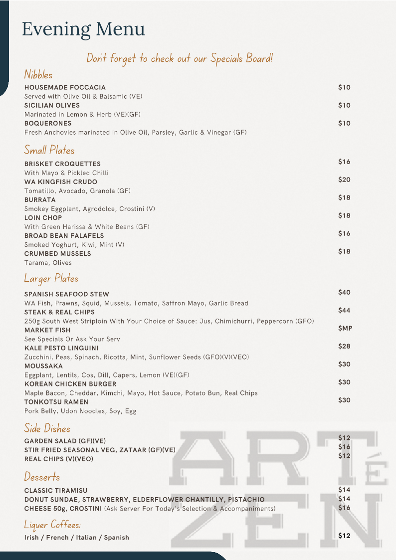 Menu, Artezen