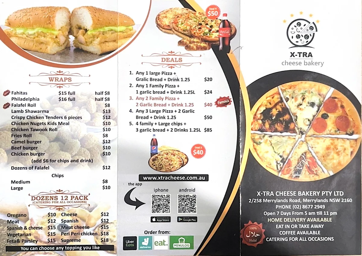 Menu, X-TRA Cheese Bakery Merrylands