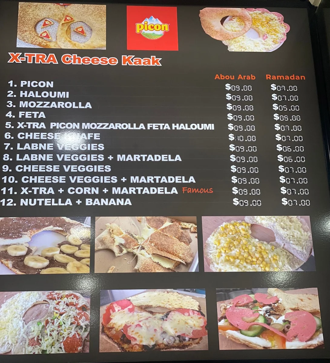 Menu, X-TRA Cheese Bakery Merrylands