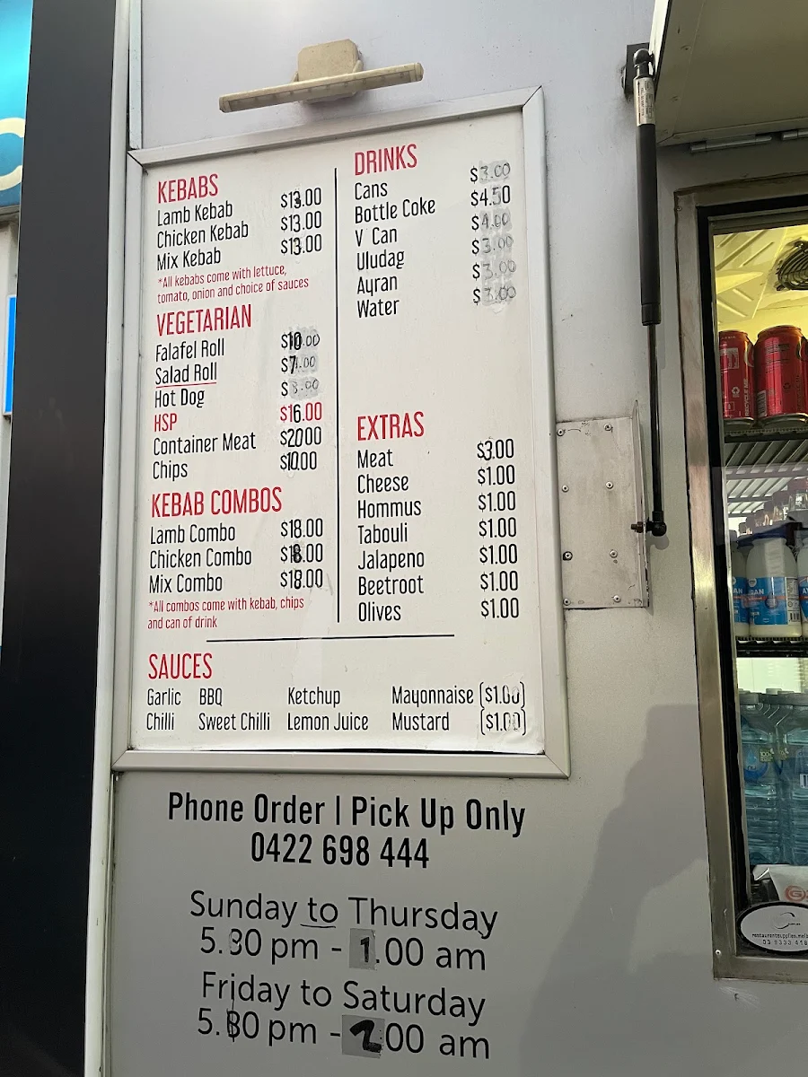 Menu, G’S Kebab