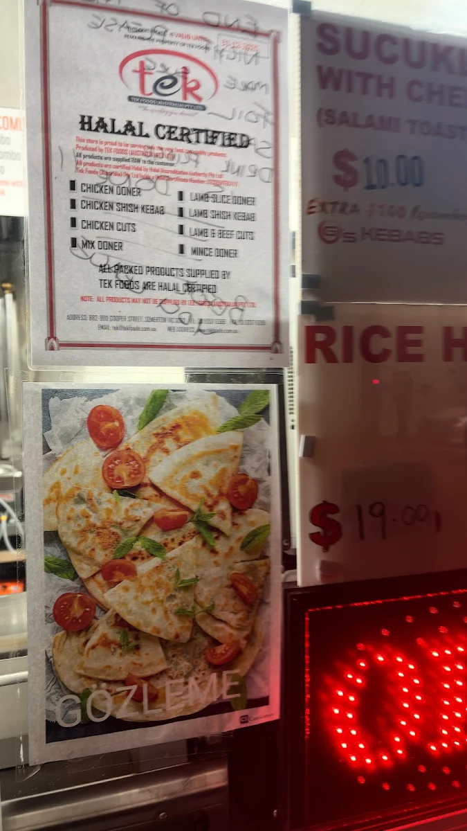 Menu, G’S Kebab