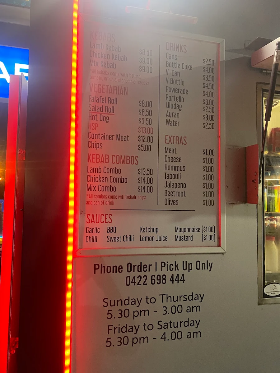 Menu, G’S Kebab