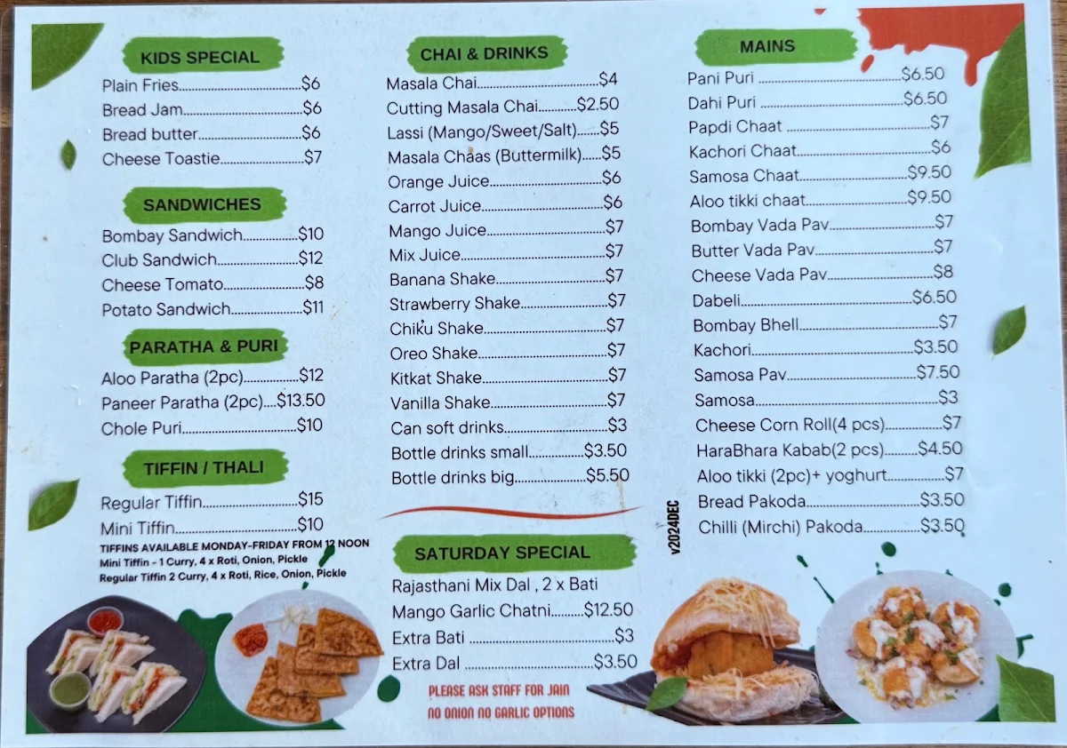 Menu, Chai Nashta