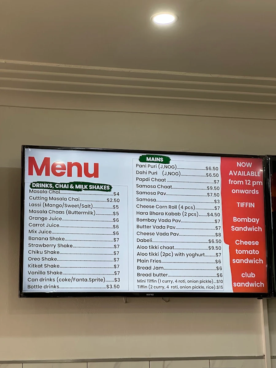 Menu, Chai Nashta