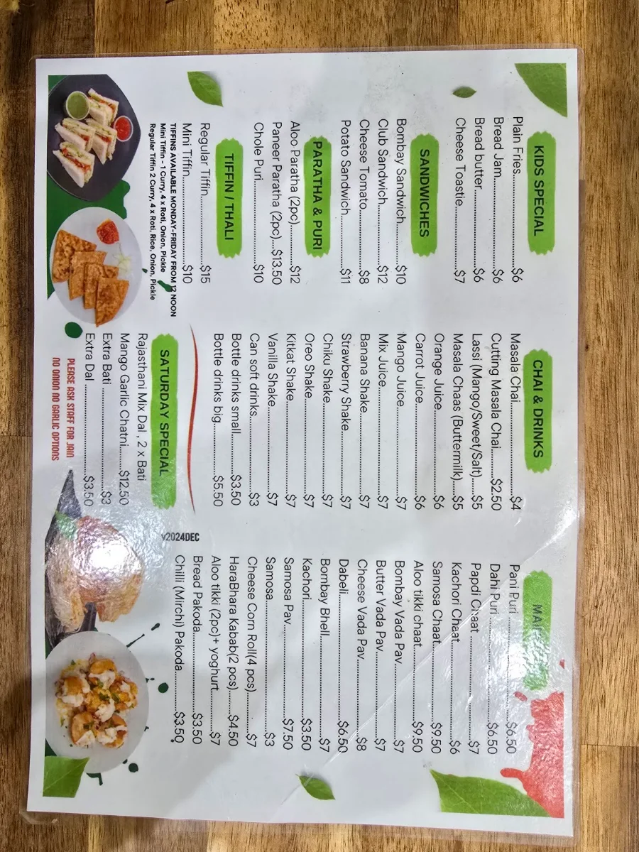 Menu, Chai Nashta