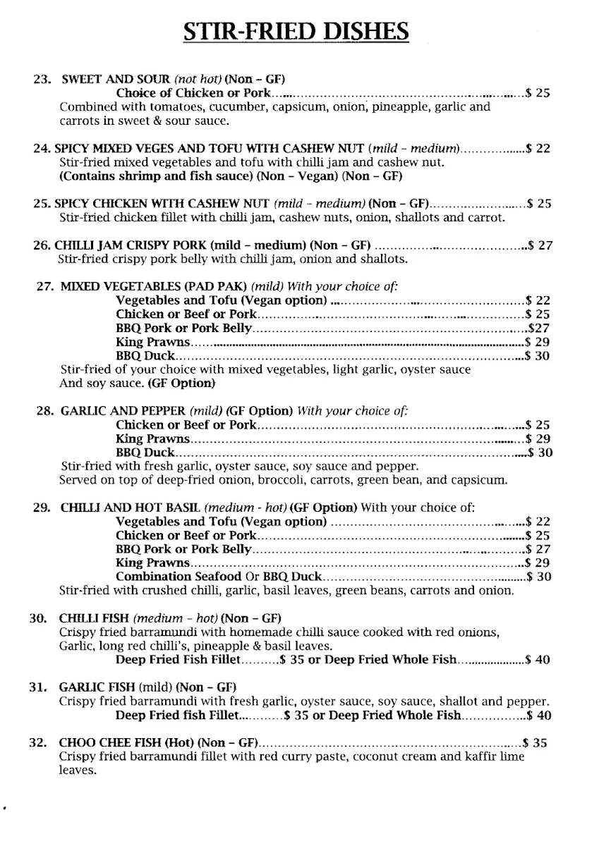 Menu, Som Tam Thai Restaurant