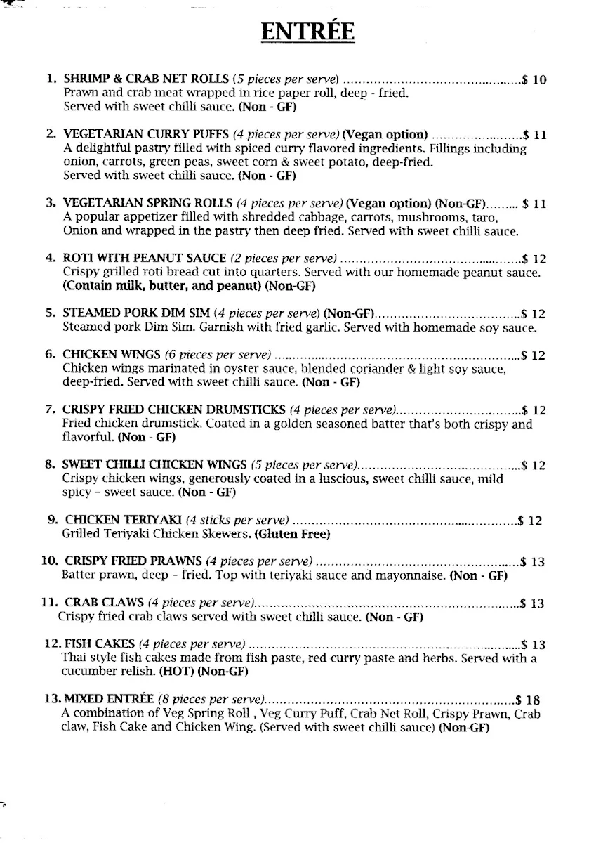 Menu, Som Tam Thai Restaurant
