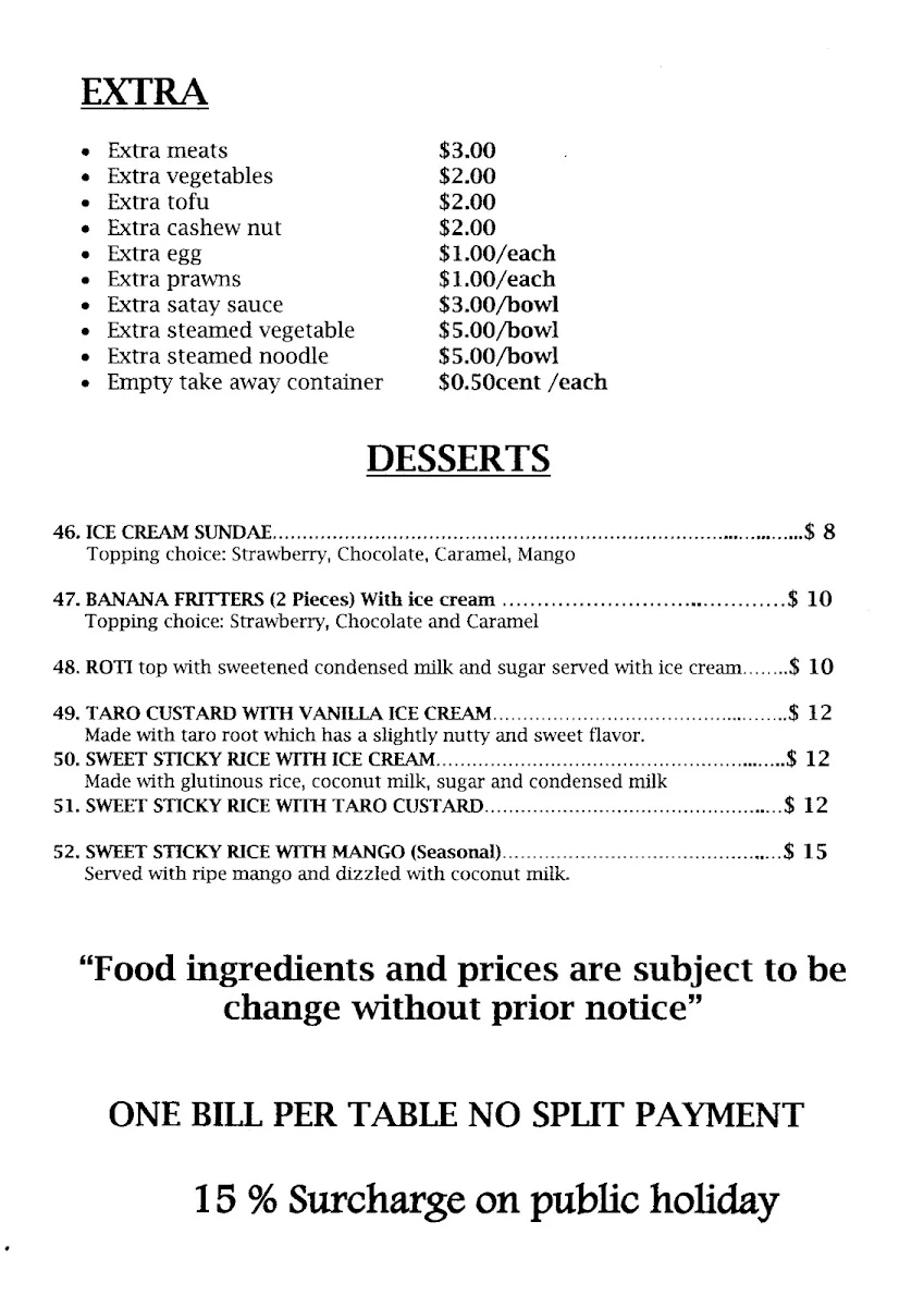 Menu, Som Tam Thai Restaurant