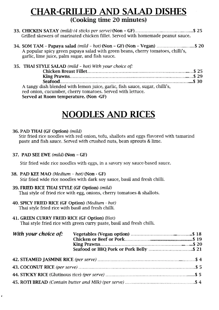 Menu, Som Tam Thai Restaurant