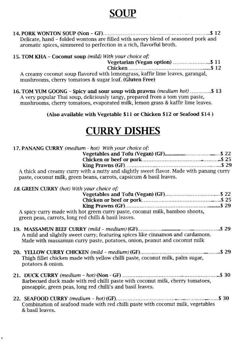 Menu, Som Tam Thai Restaurant
