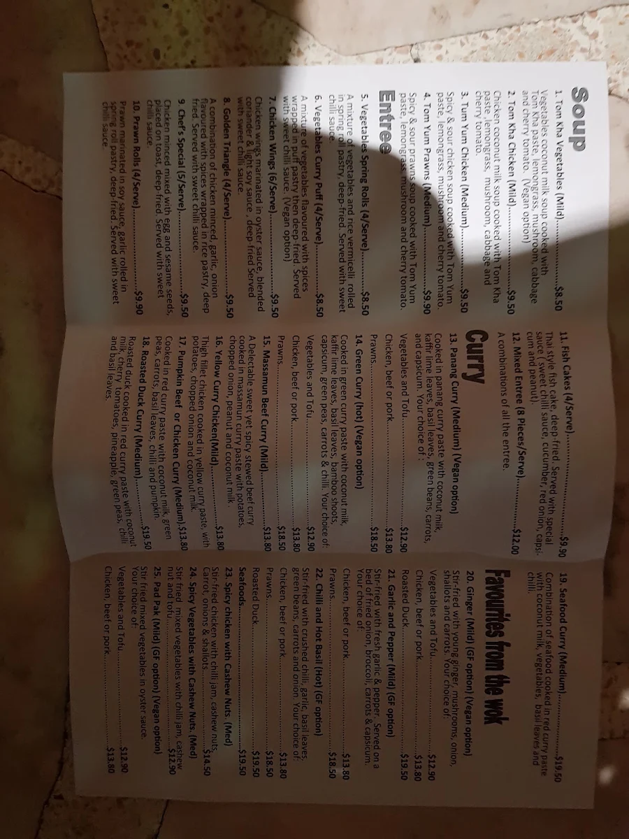 Menu, Som Tam Thai Restaurant