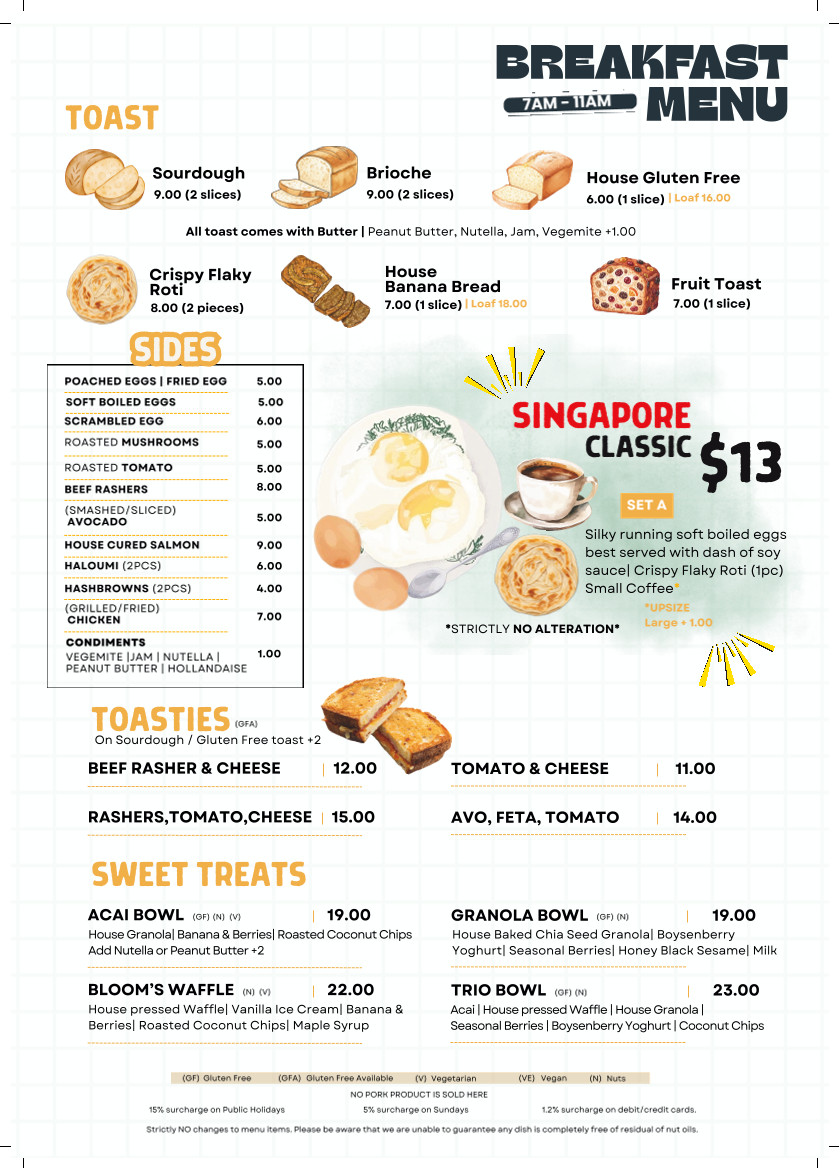 Menu, Bloom PMQ
