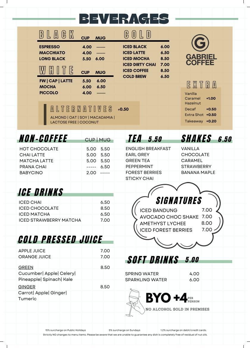 Menu, Bloom PMQ