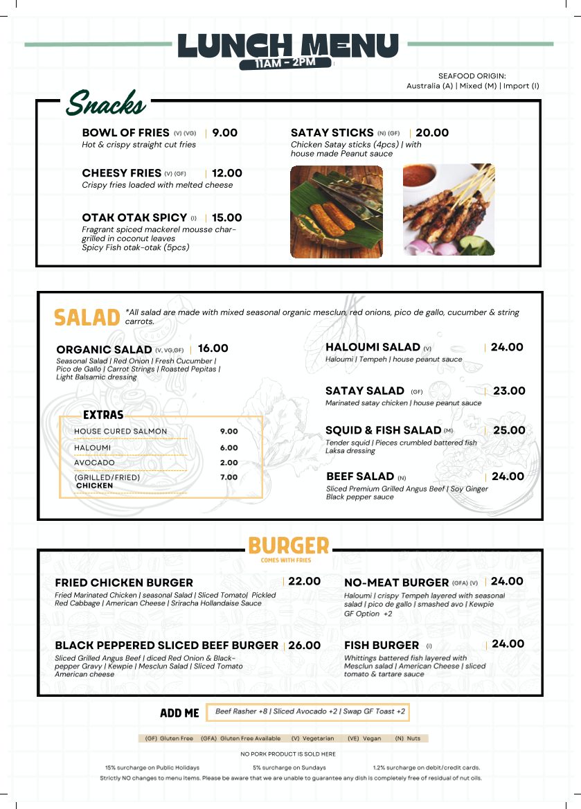 Menu, Bloom PMQ