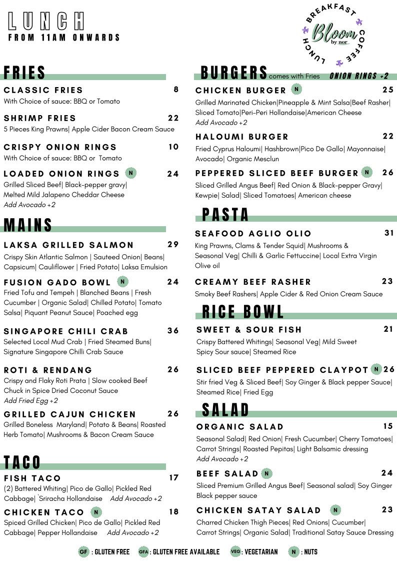 Menu, Bloom PMQ
