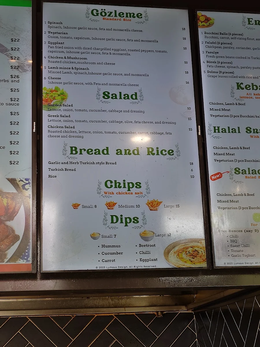 Menu, Turkish Master Kebab