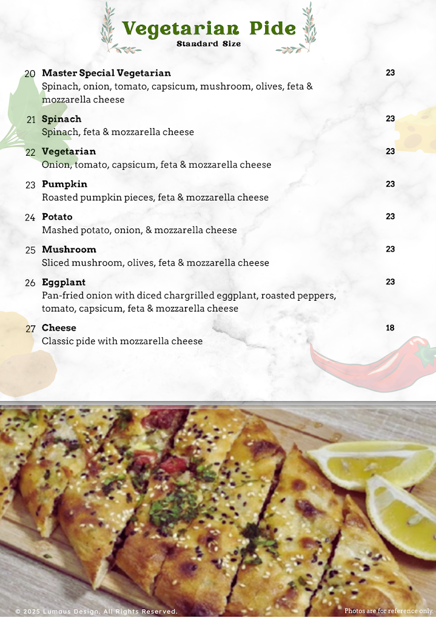 Menu, Turkish Master Kebab
