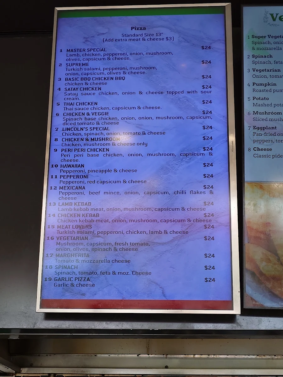 Menu, Turkish Master Kebab